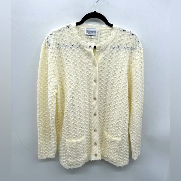 Y2K VTG XL CARLY BLAKE Cream Crochet Grandma Cottagecore USA made boho CARDIGAN - Picture 1 of 12